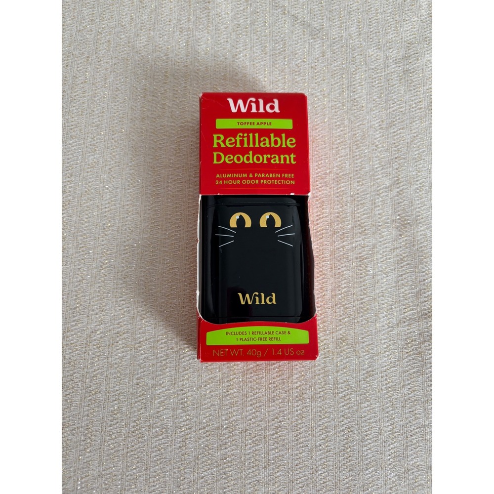 Wild Refillable Deodorant Women 40g Black Cat Case Toffee Apple New Natural